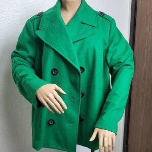 Old Navy vibrant emerald green wool ladies short double-breasted coat size XXL